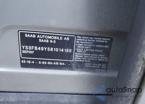 2008 Saab 9-3 2.0T z USA, uszkodzony, nr VIN YS3FB49Y581014186